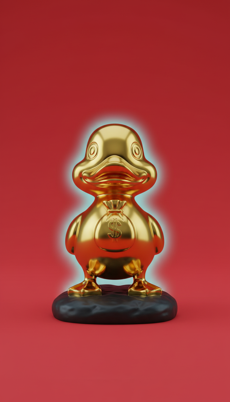 Money Duck Statue In Gloss Green